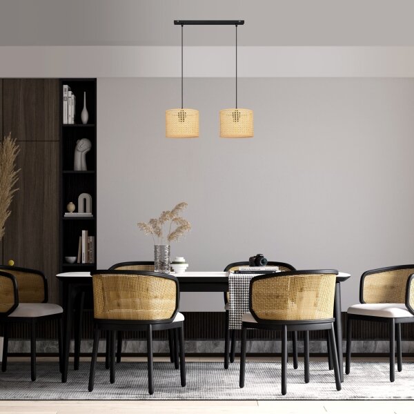 Lustră pe cablu ALBA 2xE27/15W/230V ratan/negru