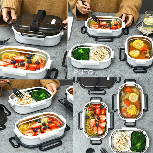 Caserola isotermica cu capac Pufo pentru pranz si mancare calda, interior inox, 900 ml