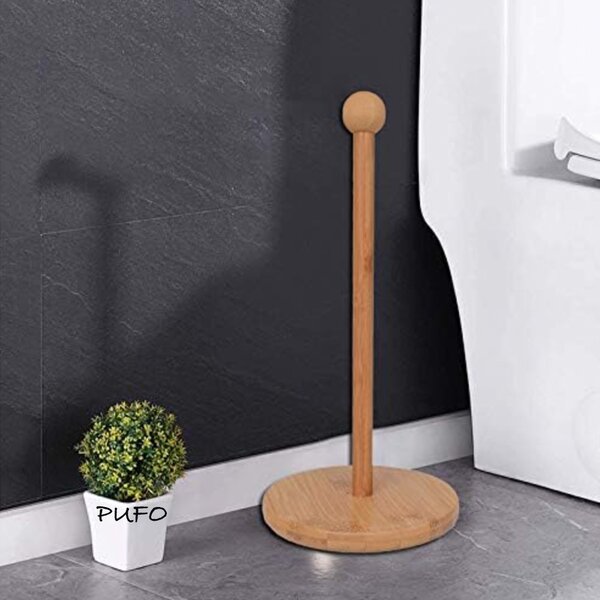Suport Pufo din lemn de bambus pentru rola hartie, prosoape de bucatarie, 30 cm, maro