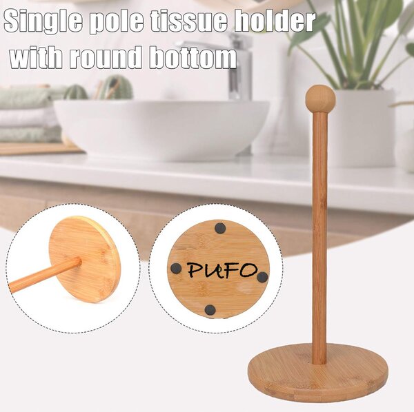 Suport Pufo din lemn de bambus pentru rola hartie, prosoape de bucatarie, 30 cm, maro