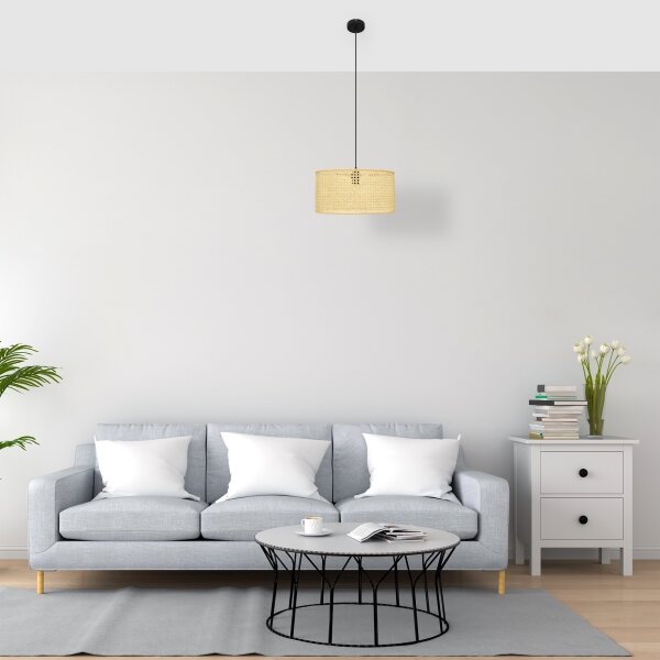 Lustră pe cablu ALBA 1xE27/15W/230V d. 40 cm ratan/negru