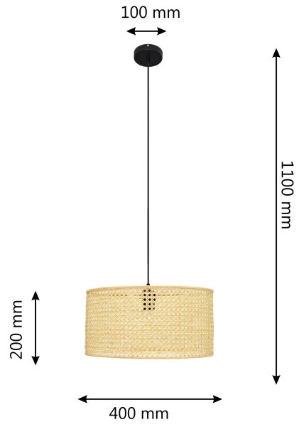 Lustră pe cablu ALBA 1xE27/15W/230V d. 40 cm ratan/negru