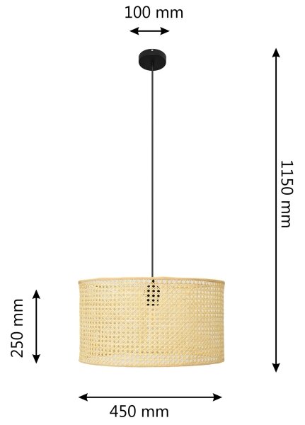 Lustră pe cablu ALBA 1xE27/15W/230V d. 45 cm ratan/negru
