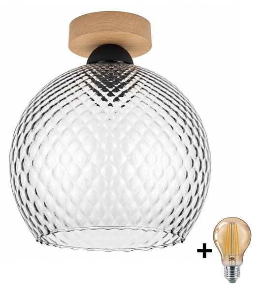 BRILAGI - Plafonieră LED R GLASS 1xE27/60W/230V diam. 25 cm stejar/gri fumuriu