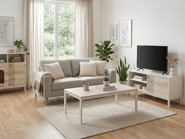 OFERTA Comoda FROST 100x90 cm alba, decor stejar alpin calitatea II