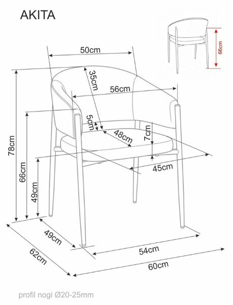 Scaun de dining AKITA cu picioare negre, gri