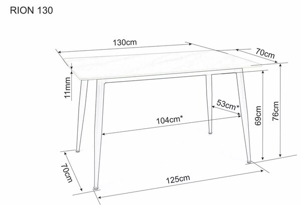 Masa de dining RION 130x70 cm cu blat ceramic, marmura neagra
