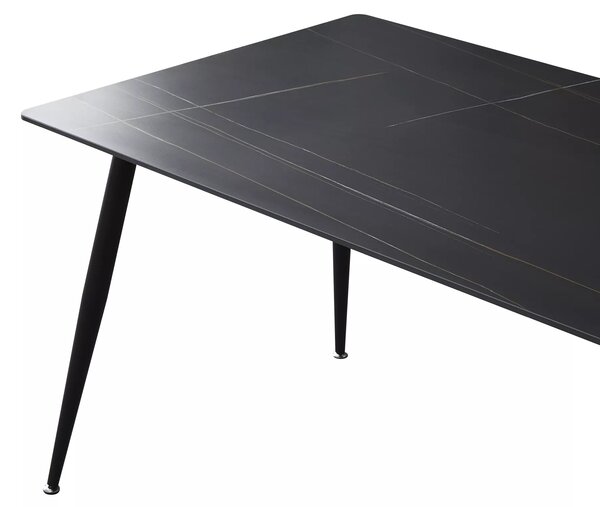 Masa de dining RION 130x70 cm cu blat ceramic, marmura neagra