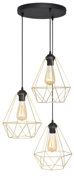Lustră pe cablu KARO 3xE27/15W/230V auriu/negru