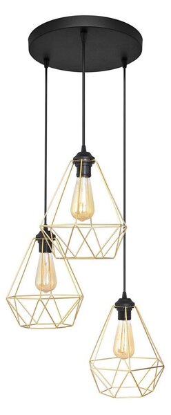 Lustră pe cablu KARO 3xE27/15W/230V auriu/negru