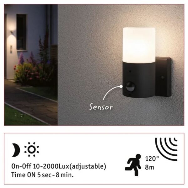 Aplică de exterior cu senzor 1xE27/15W IP44 TUBS 230V Paulmann 94648