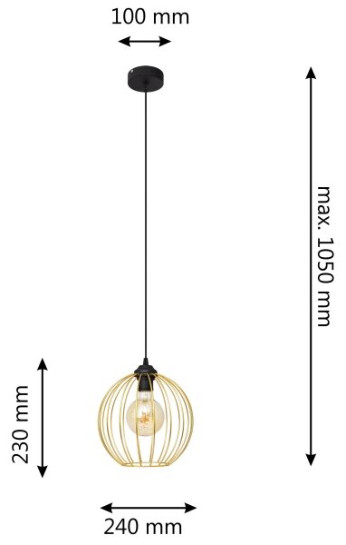 Lustră pe cablu MERCURE 1xE27/15W/230V auriu/negru
