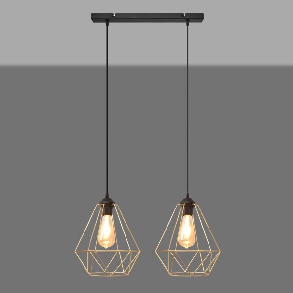 Lustră pe cablu KARO 2xE27/15W/230V auriu/negru