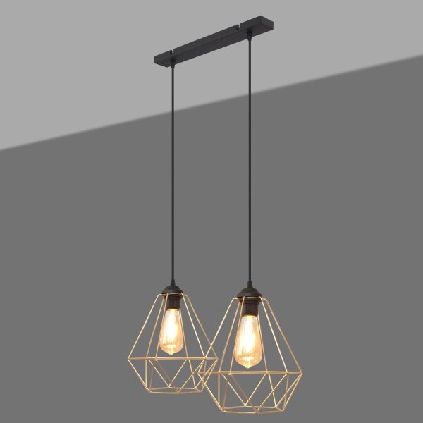 Lustră pe cablu KARO 2xE27/15W/230V auriu/negru