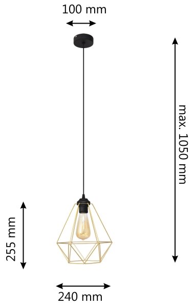 Lustră pe cablu KARO 1xE27/15W/230V auriu/negru