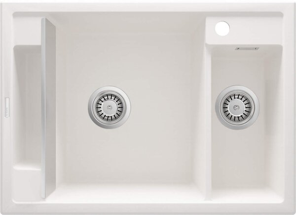 Deante Magnetic, chiuveta blat granit 690x500x219 mm, 3,5" + sifon cu economie de spațiu, 1,5 camere, alb, ZRM_A503