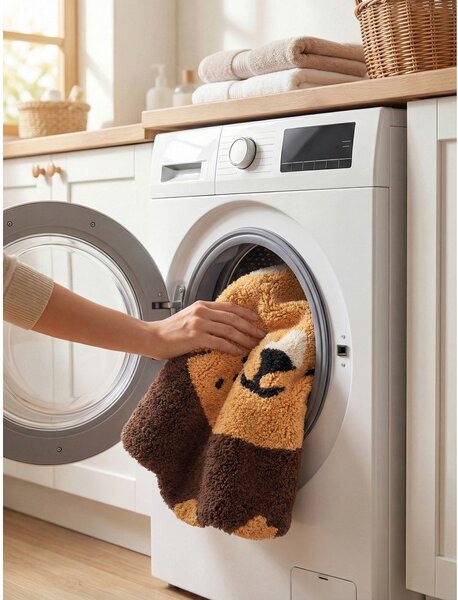 Covor pentru copii portocaliu/maro lavabil/țesut manual din bumbac 112x120 cm Snuggle Lea – Hanse Home