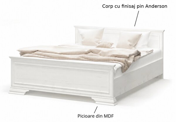 Pat dormitor clasic IRYS 160x200, pin alb anderson, PAL laminat