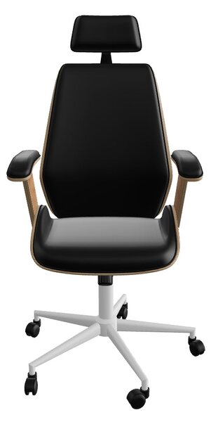 Scaun birou piele ecologica IGNAZIO, negru/nuc, placaj indoit/metal, 6