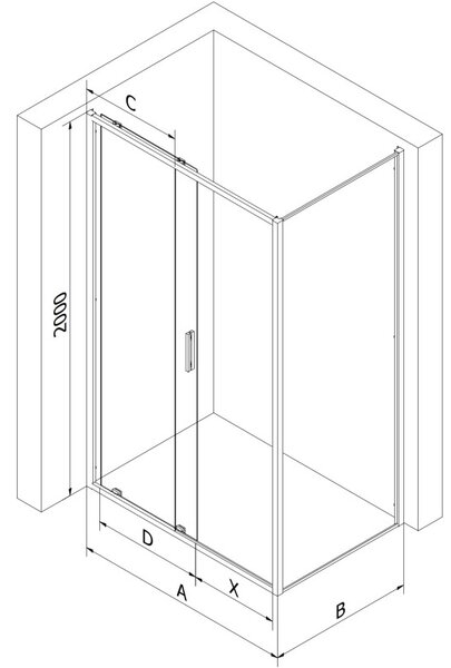 Mexen Exo-S cabina de duș glisantă 120 x 90 cm, transparentă, neagră - 8151-120-090-70-00