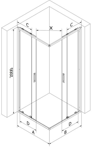 Mexen Exo cabină de duș pătrată culisantă 100 x 100 cm, transparentă, aurie - 8111-100-100-50-00
