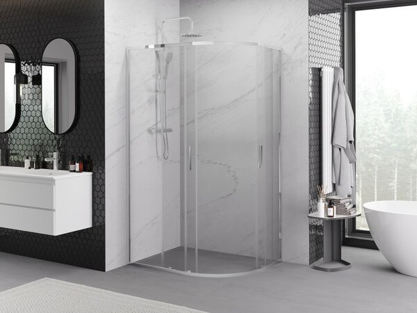 Mexen Exo-S Duo cabină de duș semicirculară asimetrică glisantă 100 x 80 cm, transparentă, crom - 8132-100-080-01-00