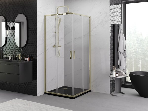Mexen Exo cabină de duș pătrată culisantă 100 x 100 cm, transparentă, aurie - 8111-100-100-50-00