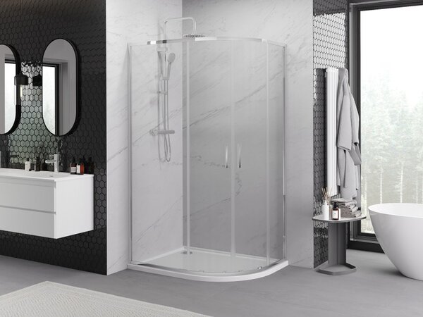 Mexen Exo-S Duo cabină de duș semicirculară asimetrică glisantă 100 x 80 cm, transparentă, crom - 8132-100-080-01-00