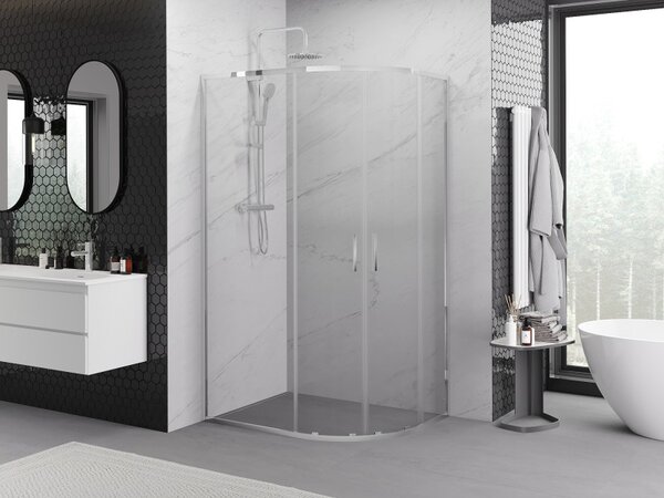 Mexen Exo-S Duo cabină de duș semicirculară asimetrică glisantă 100 x 80 cm, transparentă, crom - 8132-100-080-01-00