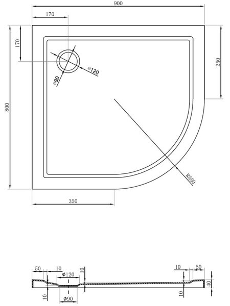 Mexen Flow cadă de duș asimetrică semicirculară slim stânga 90 x 80 cm, alb lucios - 46Q108090L