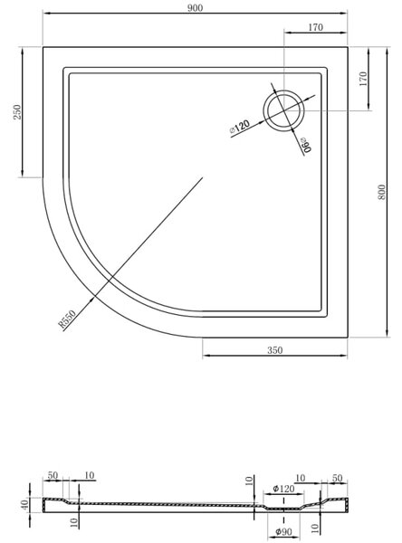 Mexen Flow cabină de duș semirotundă asimetrică slim dreapta 90 x 80 cm, alb lucios - 46Q108090R