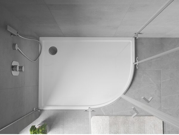 Mexen Flow cadă de duș asimetrică semicirculară slim stânga 90 x 80 cm, alb lucios - 46Q108090L