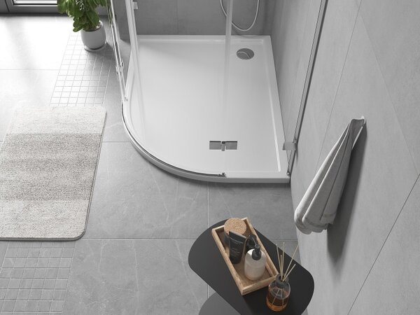 Mexen Flow cadă de duș asimetrică semicirculară slim stânga 90 x 80 cm, alb lucios - 46Q108090L