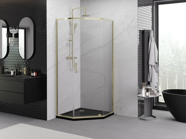 Mexen Exo-R cabina de duș pentagonală cu deschidere de 90 x 90 cm, transparentă, aurie - 812-090-090-50-00
