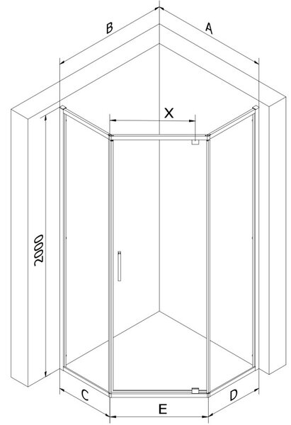 Mexen Exo-R cabina de duș pentagonală cu deschidere de 90 x 90 cm, transparentă, aurie - 812-090-090-50-00