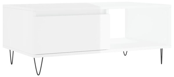Măsuță de cafea, alb extralucios, 90x50x36,5 cm, lemn compozit
