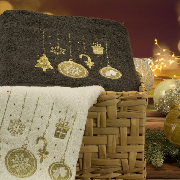 Prosop din bumbac cu model de Crăciun negru cu decorațiuni Lățime: 50 cm | Lungime: 90 cm