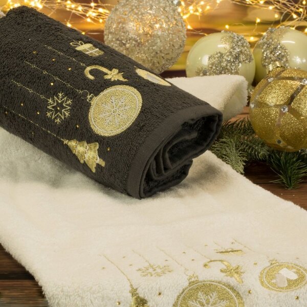Prosop din bumbac cu model de Crăciun negru cu decorațiuni Lățime: 50 cm | Lungime: 90 cm