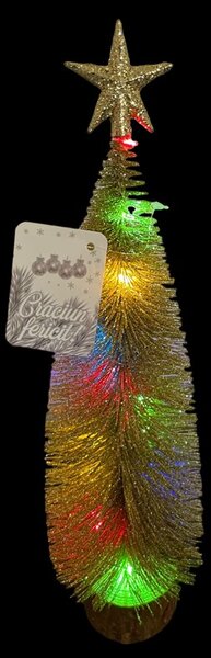 Bradut artificial cu micro LED-uri, suport din lemn, 32 cm, alimentare baterii, auriu