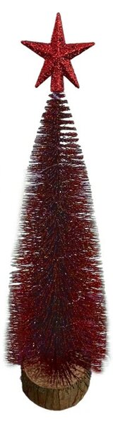 Bradut artificial de Craciun, ornament pentru masa, suport lemn, 32 cm, rosu