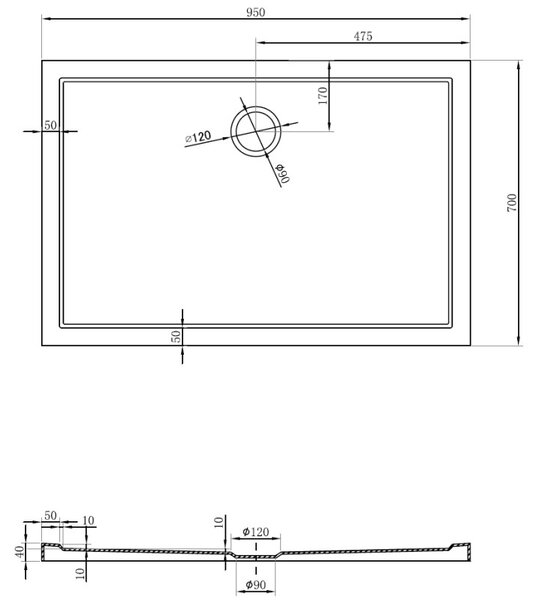 Mexen Flow brod rectangular slim 95 x 70 cm, alb lucios - 46R107095