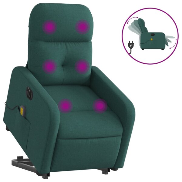 Fotoliu electric masaj rabatabil / ridicare verde închis textil