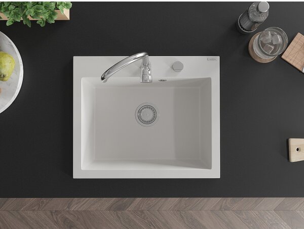 Mexen Elix chiuvetă din granit 1-cameră 600 x 500 mm, alb, sifon crom - 6525601005-20