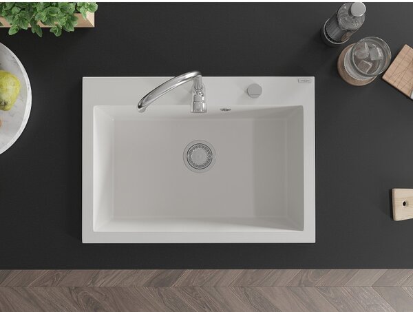 Mexen Elix chiuvetă granitică cu 1 compartiment 700 x 500 mm, albă, sifon crom - 6526701005-20