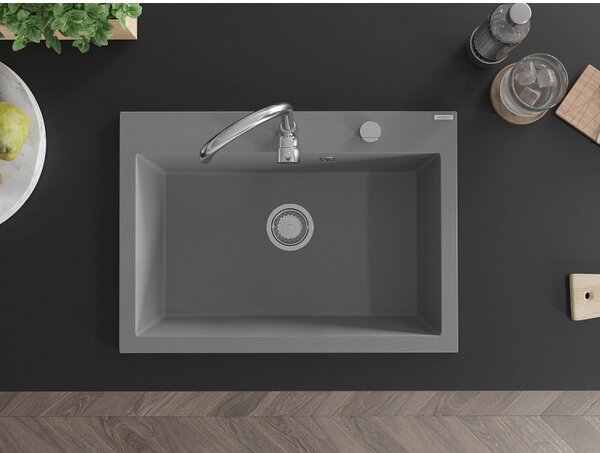 Mexen Elix chiuvetă granitică cu 1 compartiment 700 x 500 mm, gri, sifon crom - 6526701005-71