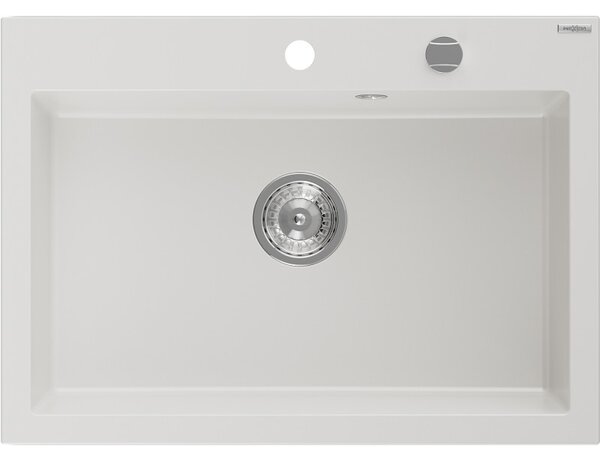 Mexen Elix chiuvetă granitică cu 1 compartiment 700 x 500 mm, albă, sifon crom - 6526701005-20