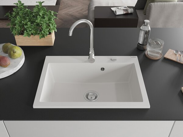 Mexen Elix chiuvetă granitică cu 1 compartiment 700 x 500 mm, albă, sifon crom - 6526701005-20