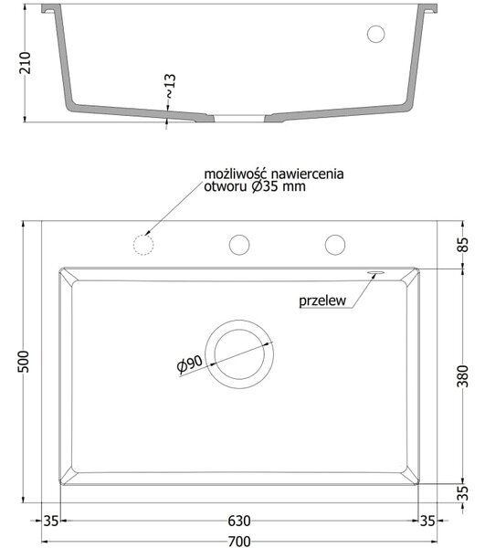 Mexen Elix chiuvetă granit 1-cameră 700 x 500 mm, bej, sifon crom - 6526701005-69