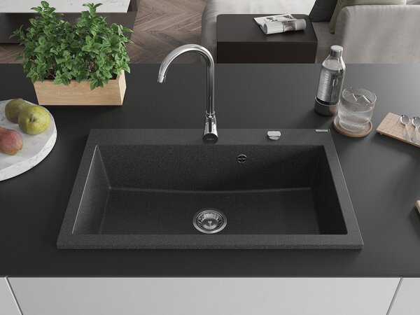 Mexen Elix chiuvetă granit 1-cuptor 800 x 500 mm, negru pătat, sifon crom - 6527801005-76