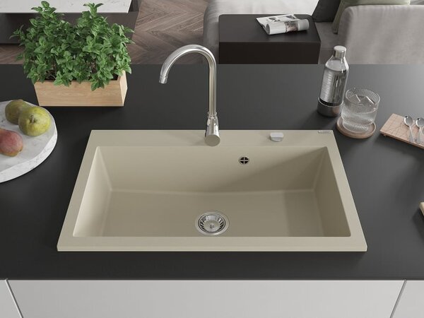 Mexen Elix chiuvetă de bucătărie din granit cu 1 compartiment 800 x 500 mm, bej, sifon cromat - 6527801005-69